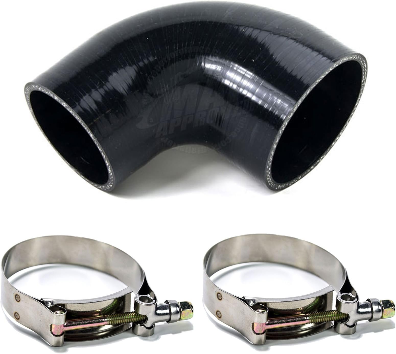 Squirrelly 3" to 2.5" Inch Black Silicone Reducer Coupler 3 Layers of Polyester Reinforcement Suitable High Level 90 Degree with 2x T-Bolt Clamps Air Intake Intercooler Piping