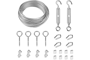 TooTaci 1/16 Wire Rope Kit, 50ft Vinyl Coated Stainless Steel Cable, 7x7 Strand Tension Cable for String Light Hanging Kit, M5 Turnbuckles for Cables Wire Trellis for Climbing Plants