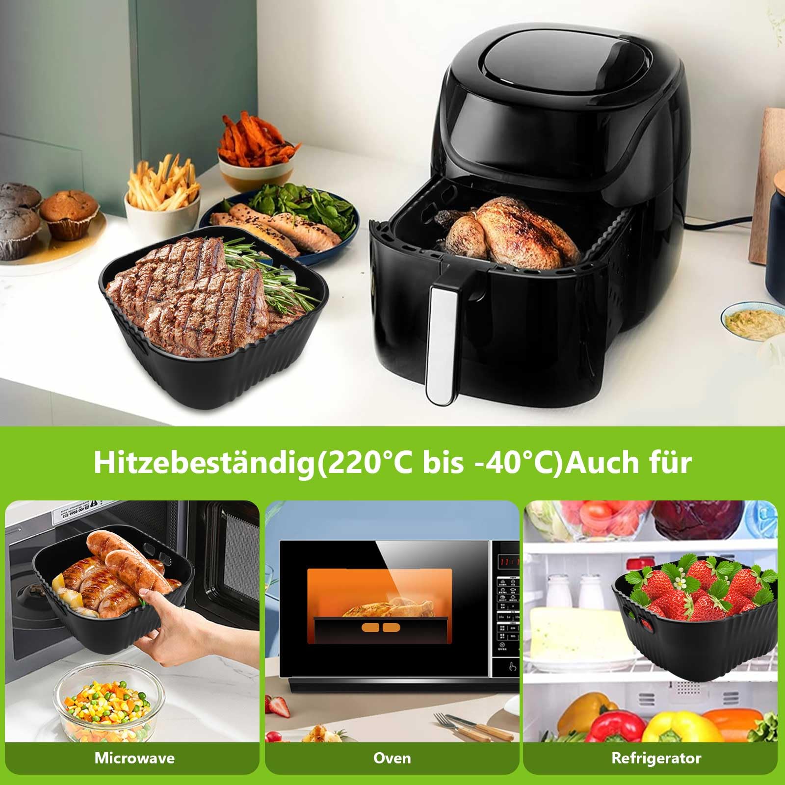 20CM Airfryer Silikonform Zubehör für Philips 2000 Series 4,2L (NA229/00), Russell Hobbs L 4L, COSORI Lite 3.8L, 2 Stück Platin-Silikonform Zubehör für Heißluftfritteusen, Wiederverwendbar 4