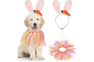 GOYOSWA Dog Easter Outfit, Easter Dog Clothes Costume Dog Easter Bunny Ears Dog Easter Collar with Pink and Yellow Ribbons Holiday Dog Costumes for Small Medium Large Dogs(Pink)