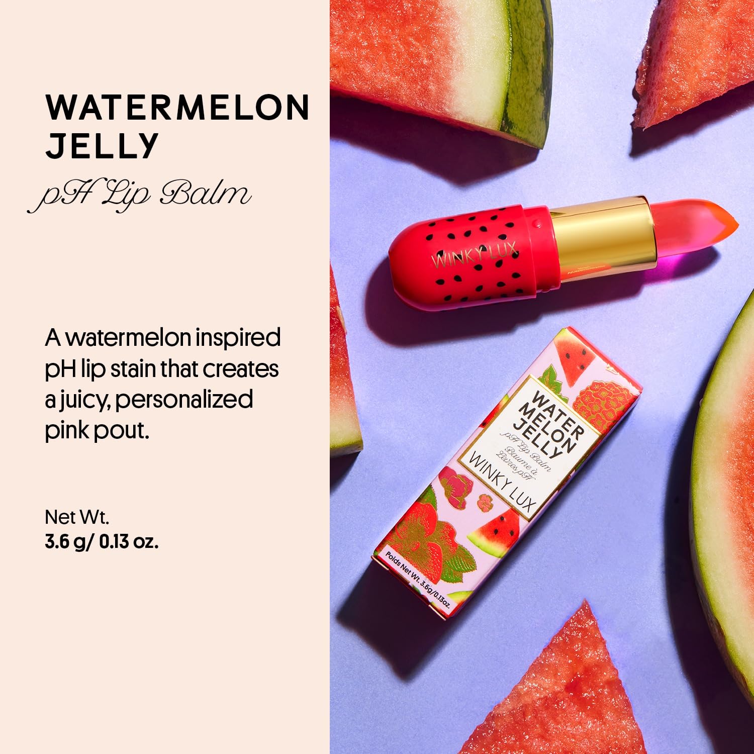 Winky Lux Watermelon Jelly pH Lip Balm - Hydrating Lip Balm, Natural Pink Tint with pH Color Changing, Moisturize & Soften Lips While Leaving Sheer Pink Tint, With Watermelon Candy Scent