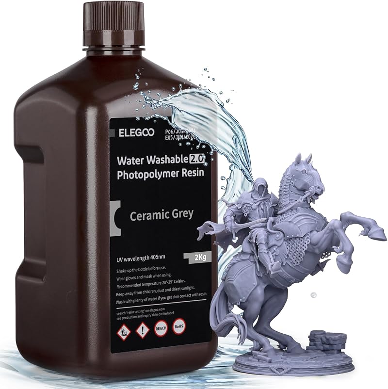 ELEGOO Water Washable 3D Printer Resin 2.0 Ceramic Grey 2KG Fast Curing