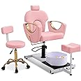 LOUVIXA Pedicure Station No Plumbing, Hydraulic Pedicure Chair for Nail Tech, Height Adjustable Reclining Pedicure Station Unit, 360 Degree Swivel Foot Spa Chair with Massage Foot Bath (Pink-Golden)