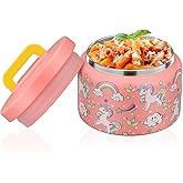 PIQUEBAR 8oz Kids Thermo for Hot Food,Small Lunch Thermos Food Container Stainless Steel,Easy Open Wide Mouth Thermo for Hot Cold Food for Preschool Travel (Pink Unicorns)