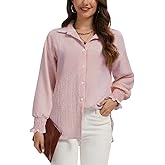 WEACZZY Women's Striped Button Down Shirts Long Sleeve Smocked Cuffed Oversized Boyfriend Blouses Collared Causal Tops