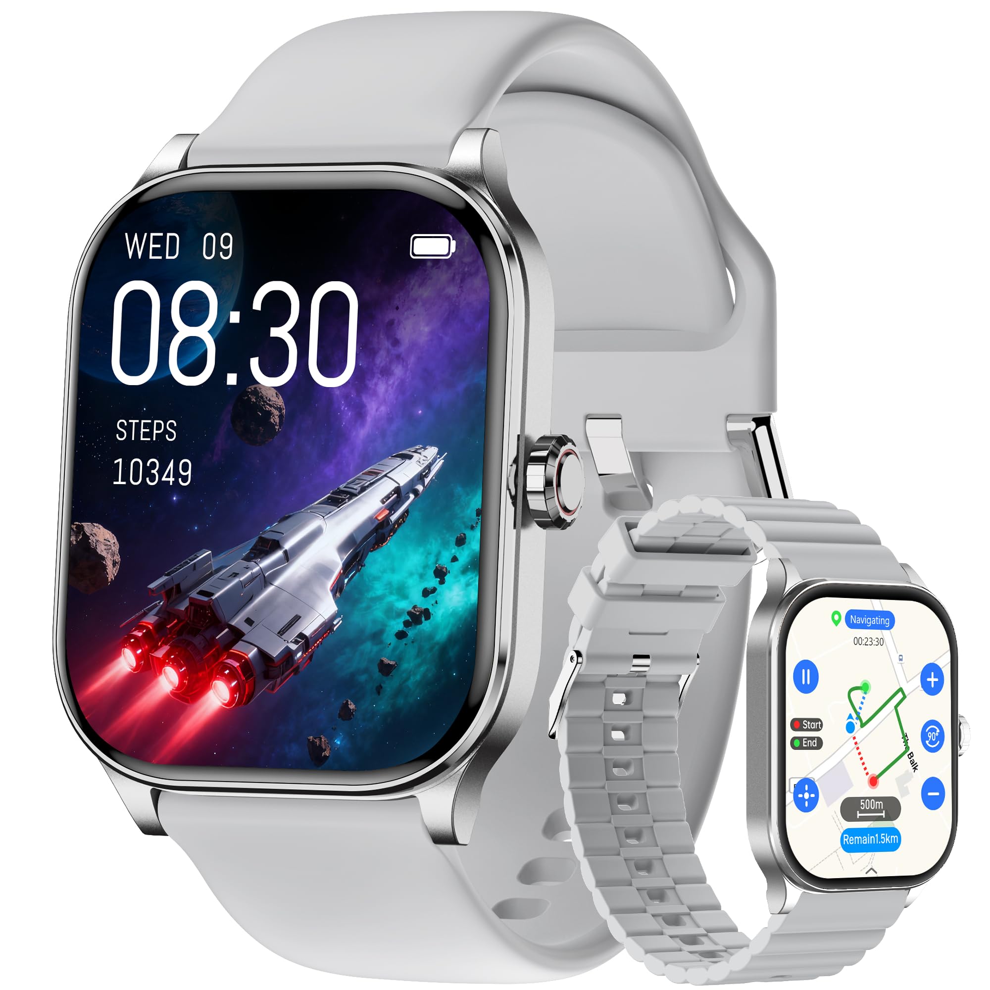 Photo 1 of ***BROKEN*NON RETURNABLE*NON REFUNADABLE*NO EXCEPTIONS***
Smart Watch for Women Men with Text and Call, 2025 New AI Smartwatches with Heart 
Rate/SpO2/Sleep/Stress Monitor, 100+ Sports Modes, GPS Fitness Watches Compatible with iOS/Android (Map, Silver)**