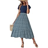 Dokotoo Women's Summer 2025 Maxi Dress Ruffle Short Sleeve Casual Floral Print Long Flowy Dresses