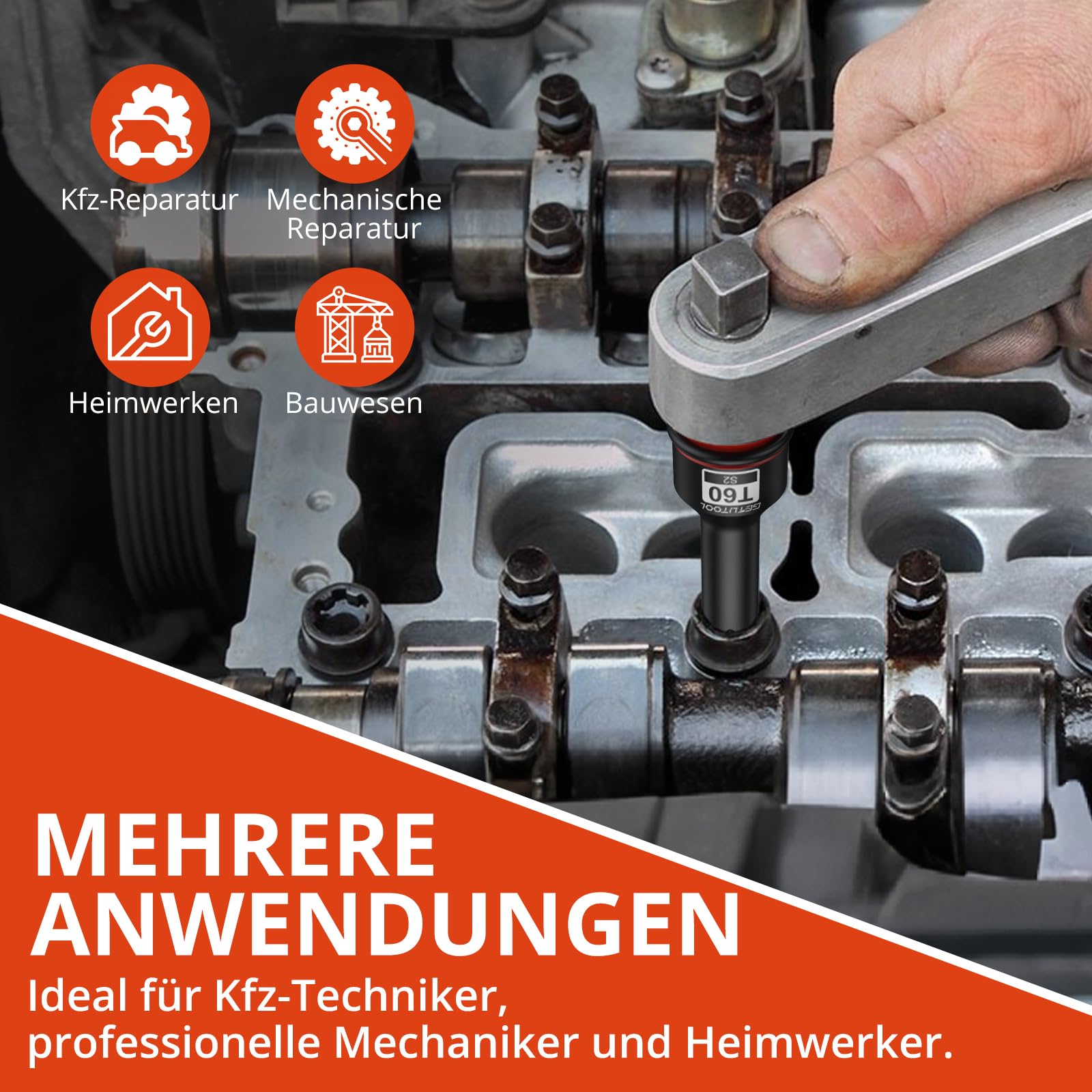 GETLITOOL 1/2" Kraft Torx Bit Schlagschrauber Nüsse Satz, 10tlg S2-Stahl Bit Einsatz Satz T25 - T80, Länge 78 mm Steckschlüsselsatz für Torx Schrauben 7