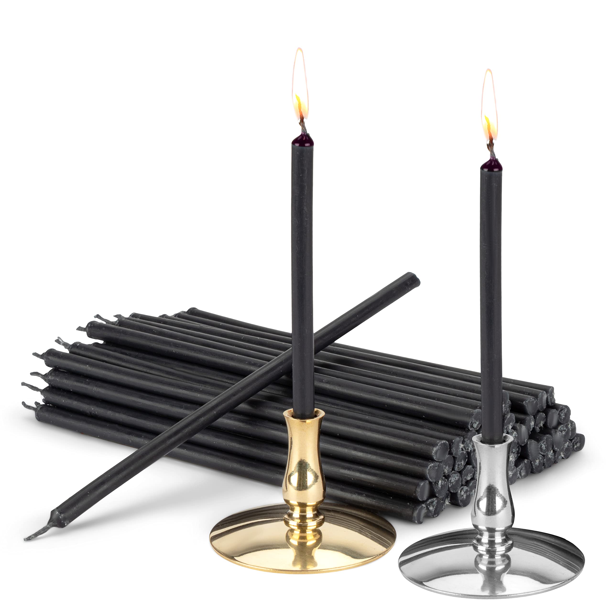 NKlaus - Set 2X Candle Holder with Altar Candles Black drip Free L 15cm Paraffin Wax 40035