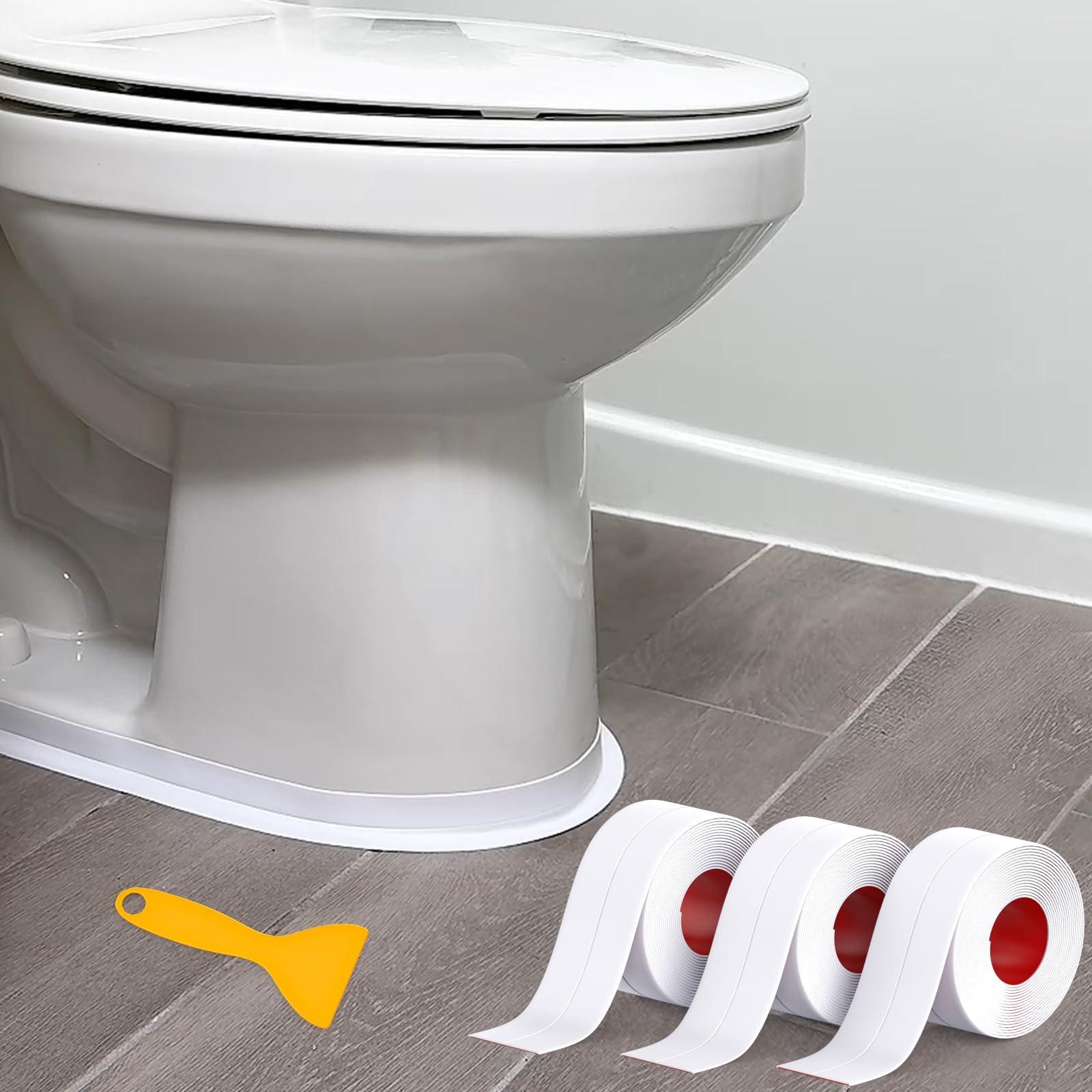 Digtokore Bath Sealant Strip - 3 Rolls Waterproof Caulk Strip White Tape for Bathroom, Kitchen, Bathtub, Toilet, Wall Floor with Sealing Tool