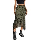 Avanova Women Mesh Asymmetrical Mermaid Midi Skirt High Waist Fishtail Long Skirt