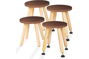 Cateam Wooden Step Stool for Kids and Toddlers - Set of 4 - Walnut - Extendable Legs Kids Chair - Sensory Table Stool - Children's Round Sitting Stool with Leveling Feet and Anti-Slip Pads