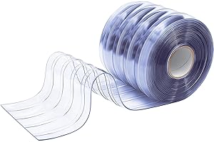 Moukeren Plastic Door Curtain for Winter 50 ft x 8 Inch Thermal Insulated Garage Door Strip Curtains Smooth Waterproof Clear PVC Strip Curtain for Warehouse Freezer Garage, 0.08" Thickness(Striped)