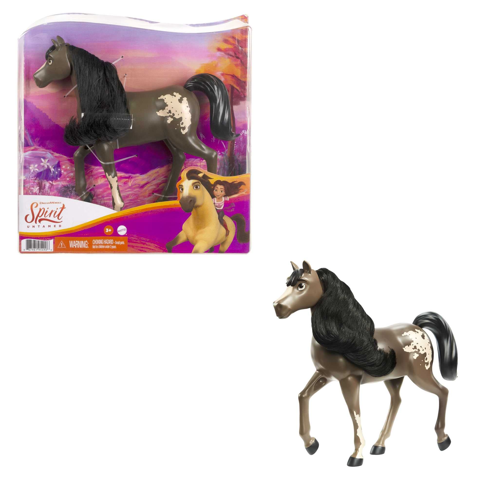 Mattel Spirit Untamed Herd Horse (Approx. 8-in), Moving Head, Bay Pinto with Long Black Mane & Playful Stance, Great Gift for Horse Fans Ages 3 Years Old & Up