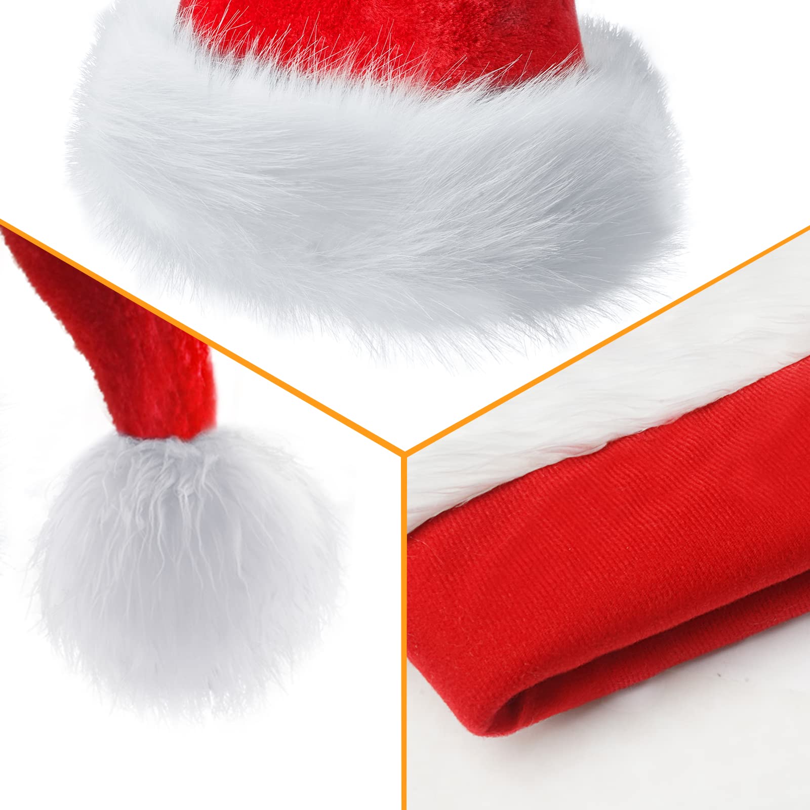 BSVI Christmas Hat, Santa Hats for Adults & Kids Red Velvet Comfort Extra Thicken Holiday Xmas Hat for New Year Festive Party