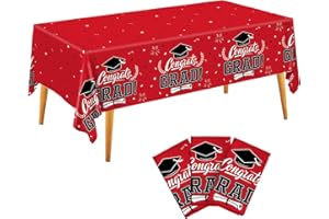 STARAISE Graduation Decorations 2025,3 pcs Plastic Red Table Cloths,Gongrats Grad Tablecover for Graduation Party Supplies, Disposable Grad Table Decorations 51.2x86.6 inch
