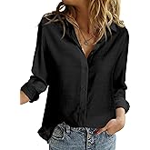 Ficovis Women’s Linen Button Down Work Shirts Long Sleeve Solid Blouses