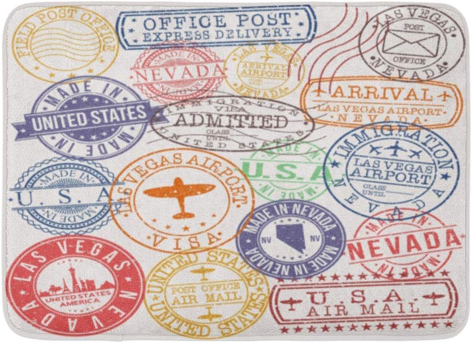 KENTONG Hill Bath Mat America Skyline Las Vegas USA Stamp Postal Passport Travel Design Airport Approved Bathroom Decor Rug 15.7" x 23.6"/40x60cm