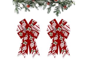ABTOLS 2PCS Christmas Wreath Bows, Red Pink White Stripe Bows for Wreath Xmas Candy Decor Bow for Front Door Green Tree Topper Bows for Winter New Year Wall Ornaments Home Indoor Outdoor Decor