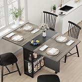 IDEALHOUSE FoldingTable, Drop Leaf Dining Table with 6 Wheels and 2-Layer Storage Shelf, Space Saving Table for Small Spaces (Slate Oak, 50.1" D x 31.4" W x 29.5" H)