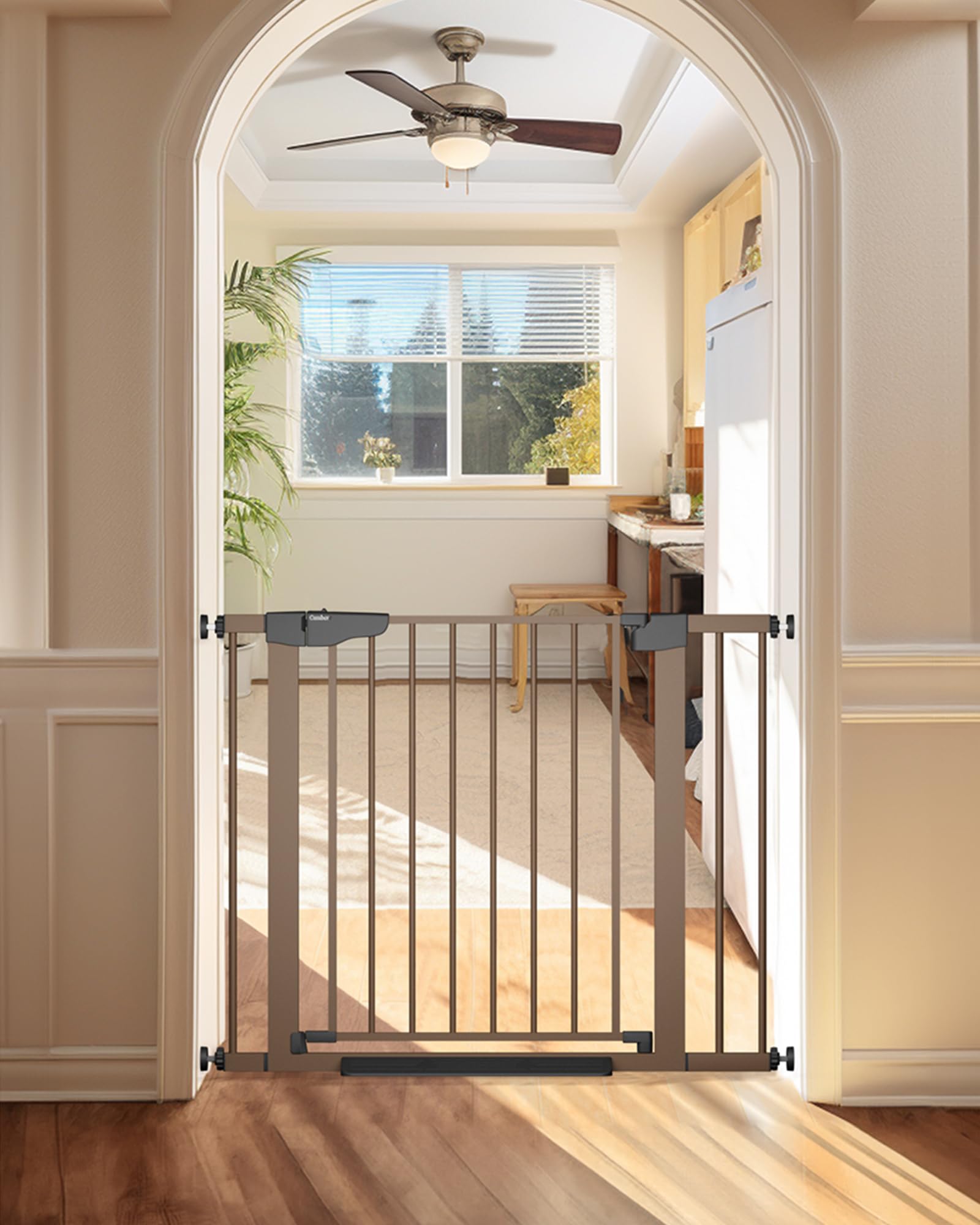 Photo 1 of Cumbor 29.7-40.6" Baby Gate for Stairs, Mom's Choice Awards Winner-Dog Gate for Doorways, Pressure Mounted Auto-Close Pet Gates for Dogs Indoor, Safety Child Gate with Easy Walk Thru Door, Brown
