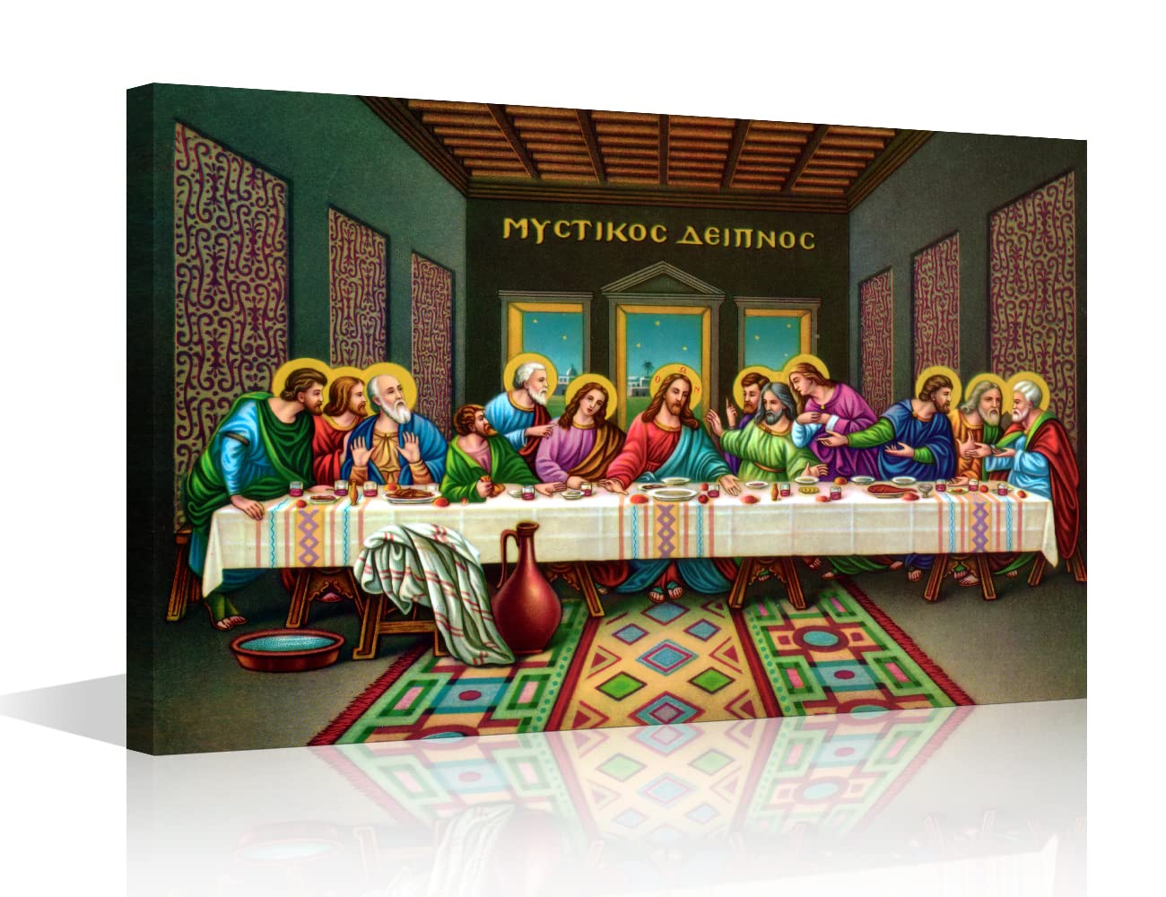 Last Supper Canvas Wall Art Large Christian Church Religious Modern Artwork Canvas Art Print for Living Room Bedroom Dining Room Office Wall Decor Stretched and Framed Ready to Hang - 24" W x 16" H