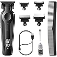 KEMEI Hair Trimmer for Men, Zero Gapped Cordless Hair Clippers Beard Trimmers with T Blade, Rechargeable Barber Clipper with LED Display, Black