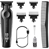KEMEI Hair Trimmer for Men, Zero Gapped Cordless Hair Clippers Beard Trimmers with T Blade, Rechargeable Barber Clipper with LED Display, Black