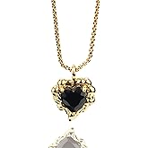 Handmade 18K Gold Plated Black Heart Cubic Zirconia Diamond Pendant 16"+2" Necklace Jewelry, Inspirational Gifts for Women, Mom, Sister
