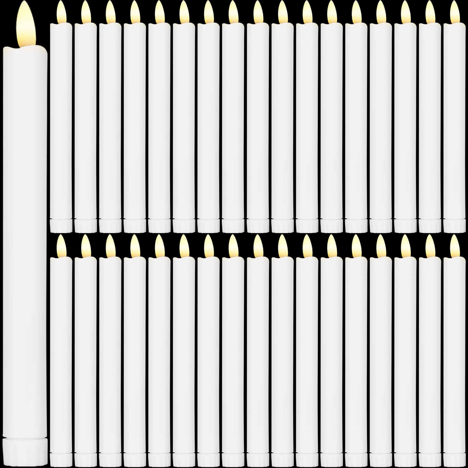 Photo 1 of Reginary 36 Pieces Flameless Taper Candles 10 Inch Battery Operated LED Taper Flameless LED Candlesticks Flickering Window Candles for Christmas Home Wedding Decor(White)