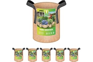 iPower 5-Pack 1 Gallon Plant Grow Bags Thickened Nonwoven Aeration Fabric Pots Heavy Duty Durable Container, Strap Handles for Garden, Tan