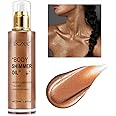 Shimmer Oil 100ml, Moisturizing Long Lasting Body Luminizer Face Brighten, Waterproof Liquid Illuminator Glow, Glitter Oil Highlighter Summer Glowing Makeup (#03 Bronze Gold)