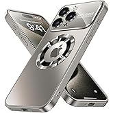 MANLENO Titanium Color Magnetic for iPhone 15 Pro Max Case Magsafe with Full Window Cover Camera Lens Protector Logo View Scratch Resistant Frosted Slim Shockproof Protective Phone Case (Gray)
