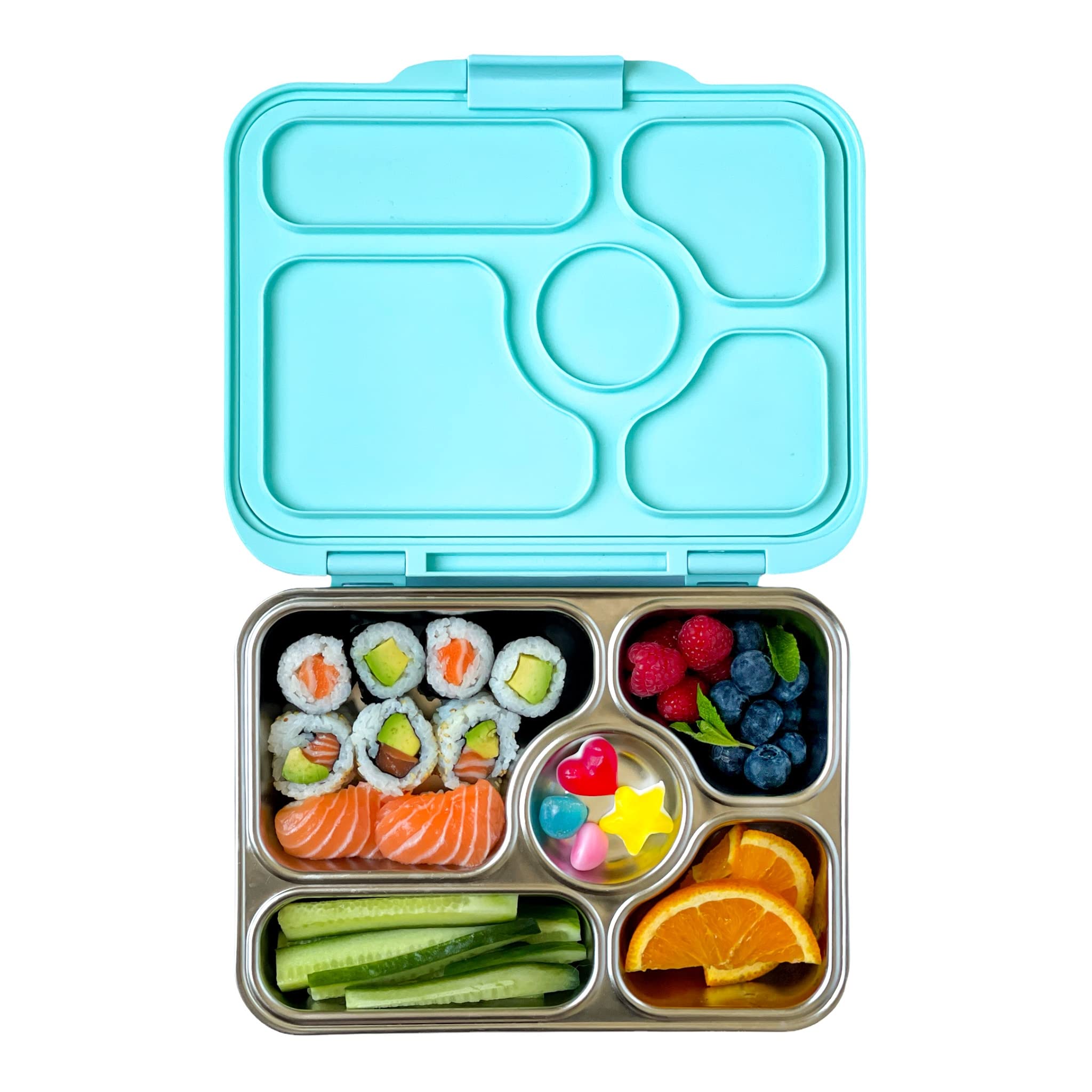 Yumbox® Presto Leakproof Tulum Blue Bento Box, 4 Compartments, Lightweight, Premium Durable, Silicone Seal, Stainless Steel Tray, Easy Open Latch