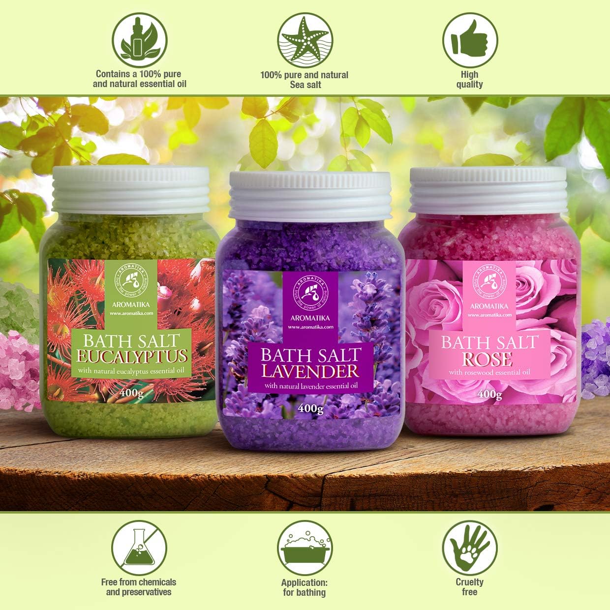 AROMATIKA Bath Salts Variety Set, 3 x 400 g Aromatherapy Bath Soak with Lavender - Image 3