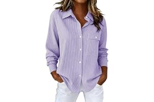 Womens Striped Button Down Shirts Long Sleeve Lightweight Collared Blouses Casual Business Work Tops with Pockets