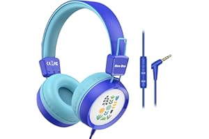 New Bee DJ Headphones with Microphone KH20 HD Stereo Safe Volume Limited 85dB/94dB Foldable Lightweight On-Ear Headphone (Deep Blue)