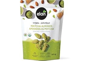 Elan Organic Matcha Almonds, 160g, Non-GMO, Gluten-Free, Vegan, Kosher, Superfood Infused Nuts (Roasted Almonds, Coconut, Mat