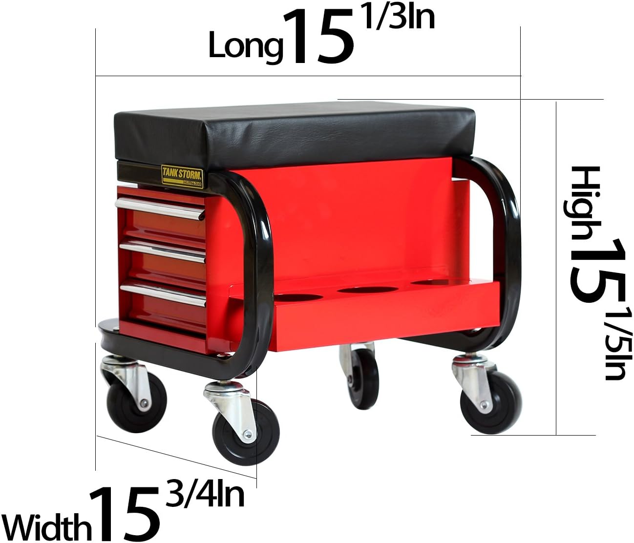 TANKSTORM Tool Box Built-In Creeper Seat, Garage Shop Roller Seat, 3 Drawers Heavy Duty Tool Chest With 4 Rolling Casters-350 Lbs Capacity: Automotive