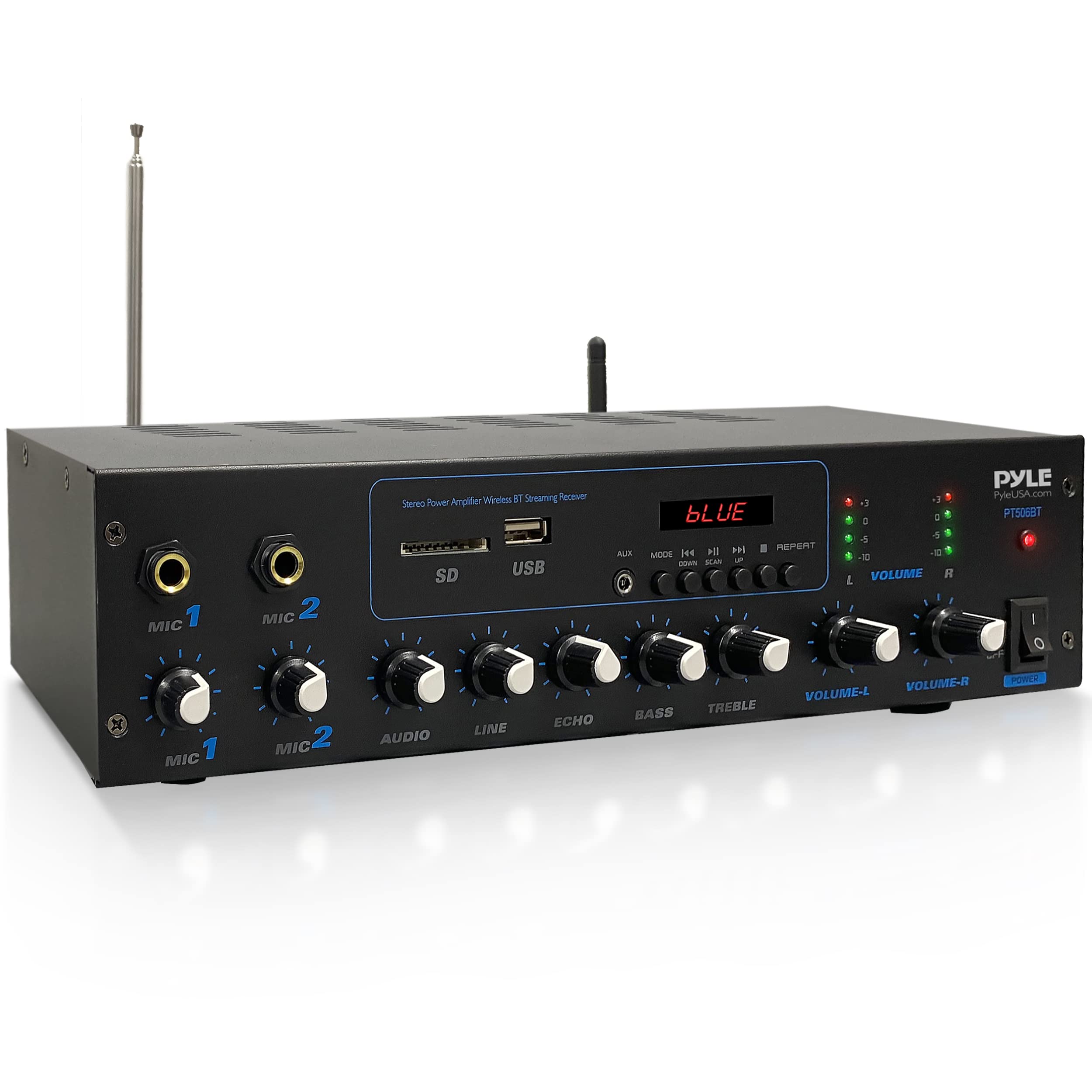 Photo 1 of Pyle Professional Powered Amplifier - Bluetooth Audio Receiver, Stereo System with FM Radio, Dual 1/4'' Microphone Input Jacks, USB/SD/AUX Playback, LCD Display, ID3 Tag, 600 Watt