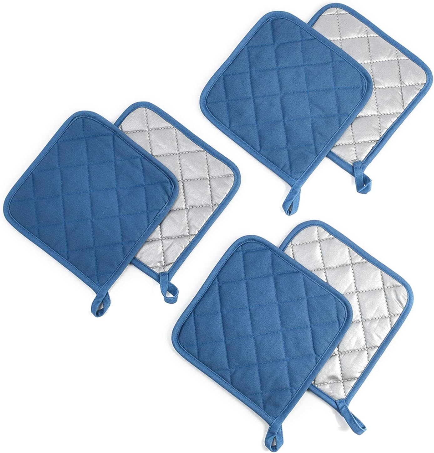 Jennice House Potholders Set Trivets Kitchen Heat Resistant Pure Cotton Coasters Hot Pads Pot Holders Set of 6 for Everyday Cooking and Baking by 7 x 7 Inch (Blue): Home & Kitchen