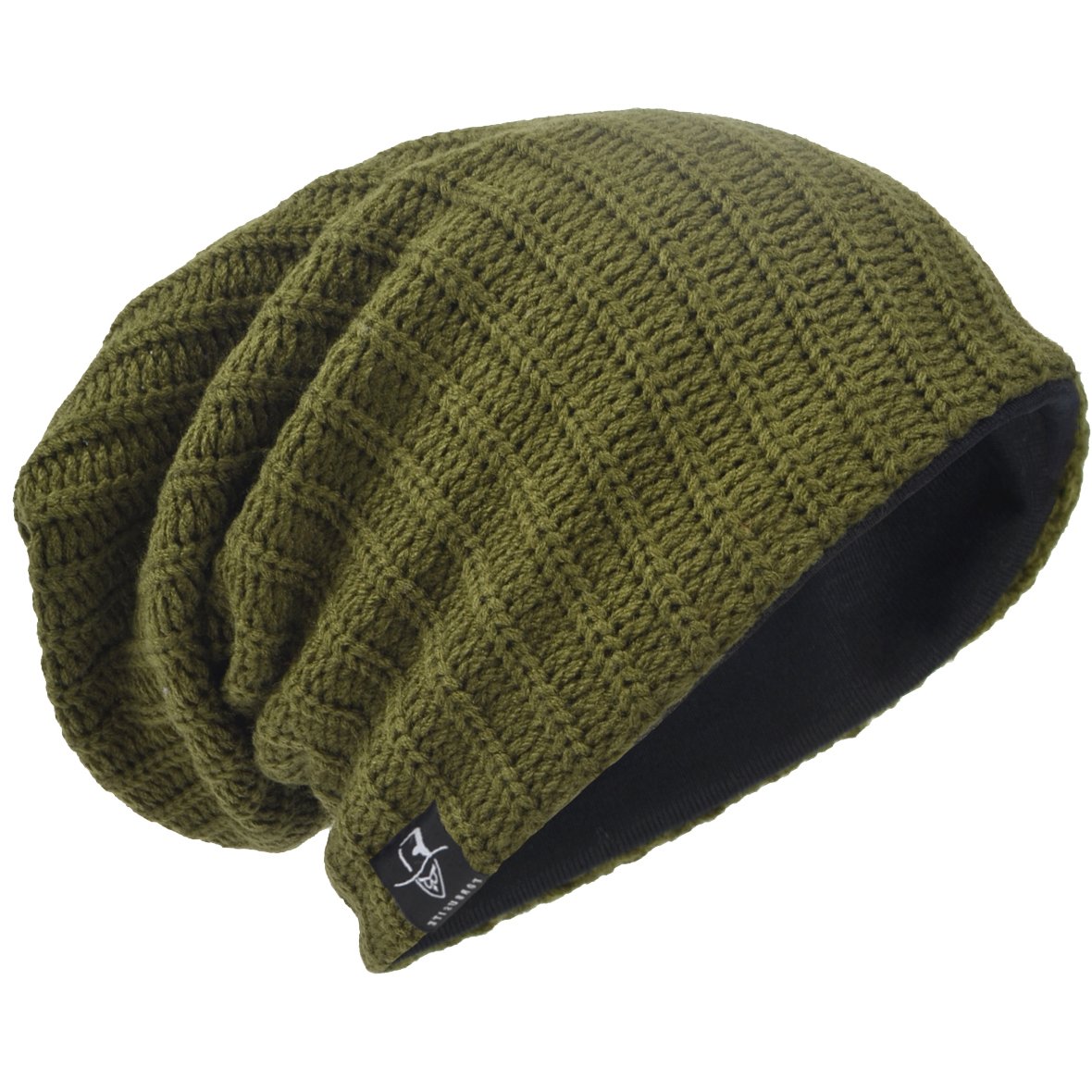 Men Oversize Beanie Slouch Skull Knit Large Baggy Cap Ski Hat B08 (Ribbed-Green)
