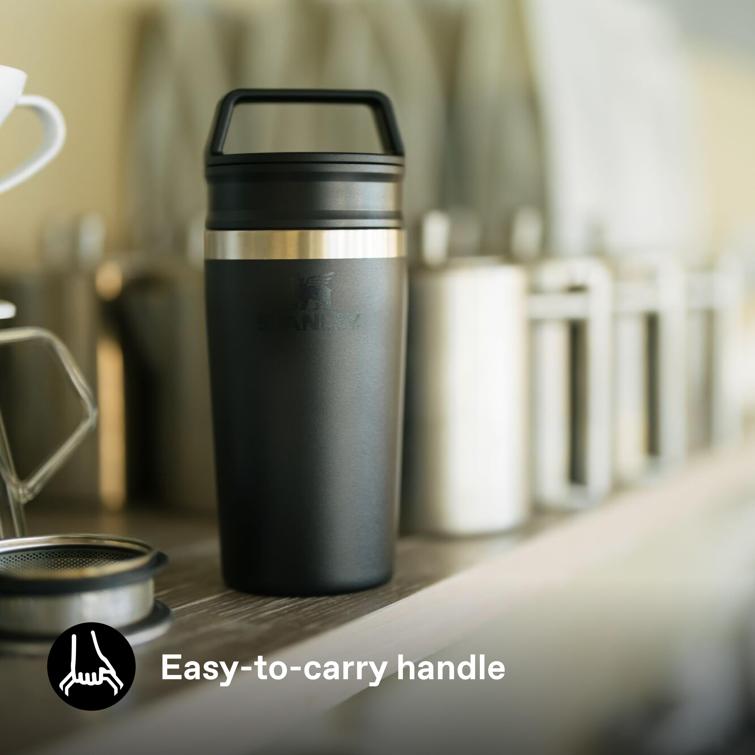 STANLEY 1913 Cafe Kaffeebecher To Go 0.35L - Hält 4 Stunden Heiß - 5 Stunden Kalt - Edelstahl Thermobecher - Spülmaschinenfest - Einfacher Tragegriff - Coffee To Go Becher - Black 5