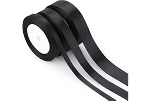 Guiqulai 3 Rolls 72 Yard Black Ribbons Satin Fabric Ribbon Solid Color for DIY Gift Wrapping Wedding Party Crafts Hair Clips 