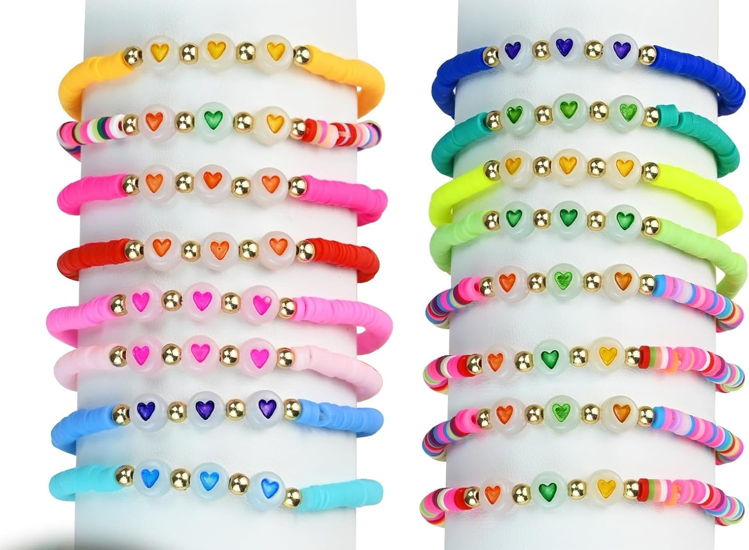 twirush 16pcs Heart Friendship Bracelets, Girls Party Bag Fillers, Adjustable Glow in The Dark Stretch Beaded Bracelets with Heart Charms,Party Favours Kids,Inspirational Gifts for Women, Teens Kids