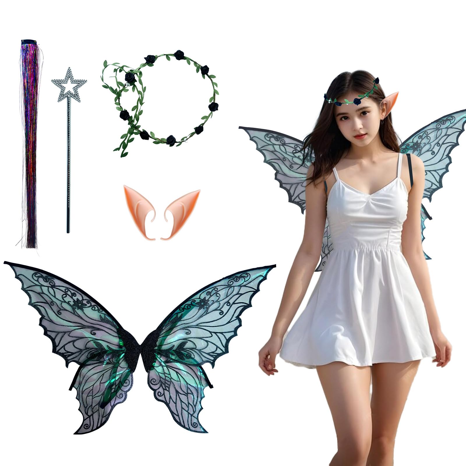 sesameless Fairy Wings, Fairy Wings Adult, Sparkling Angel Costume, Butterfly Angel Adult Wings for Halloween Costume Accessories (Black)