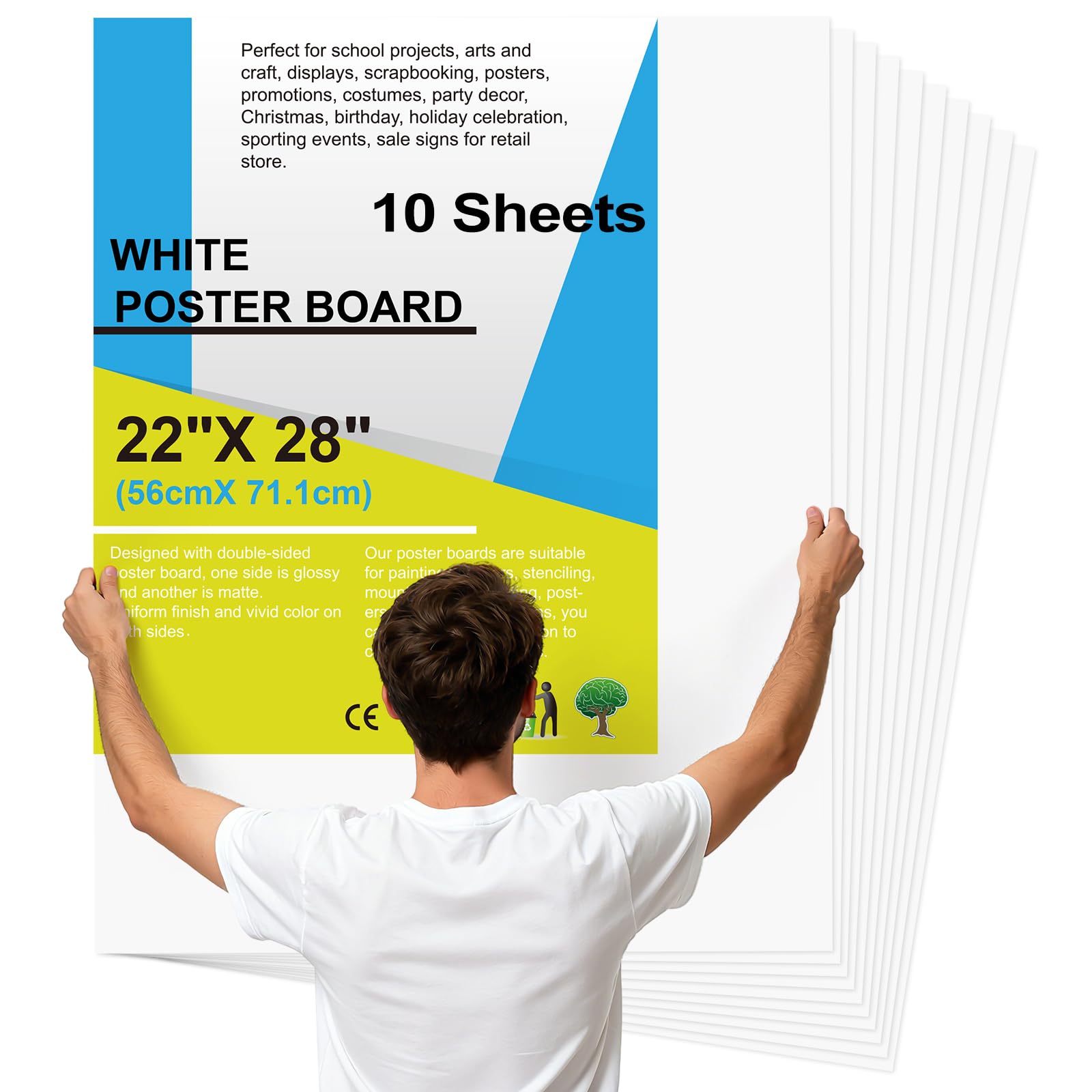 Photo 1 of 10 Pcs 22" x 28" Poster Board White Poster Paper Bulk, ROOKEA 250 GSM Thickness Vision Boards Smart Poster Board for School Arts Craft Projects Presentations Drawing Scrapbooking Blank Graphic Display