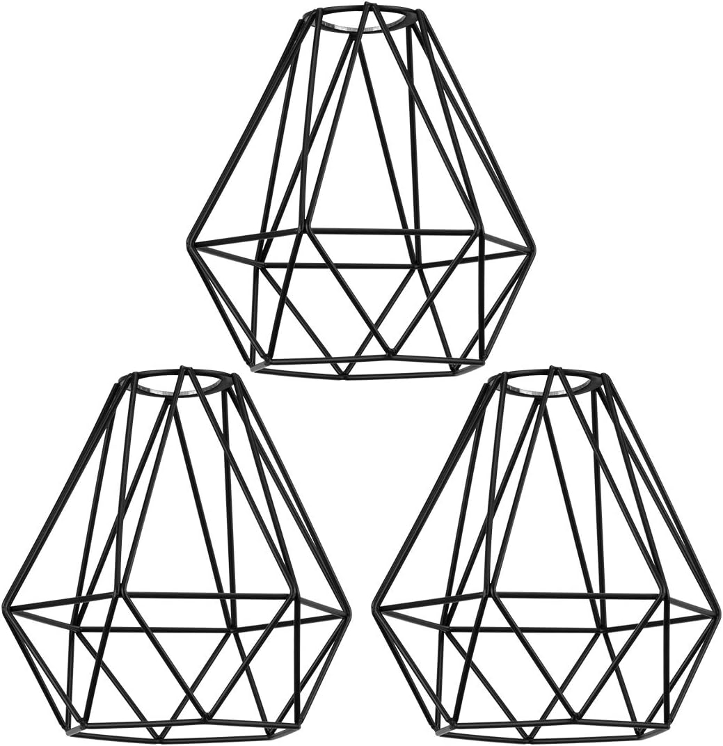Lighting Metal Cage Lampshade for Pendant Light Cord Kit Vintage Lamp Holders Hanging Lighting Cord Fixture Farmhouse Bedroom Dining Room Decoration (3 Packs/Diamond Shape) - - 
