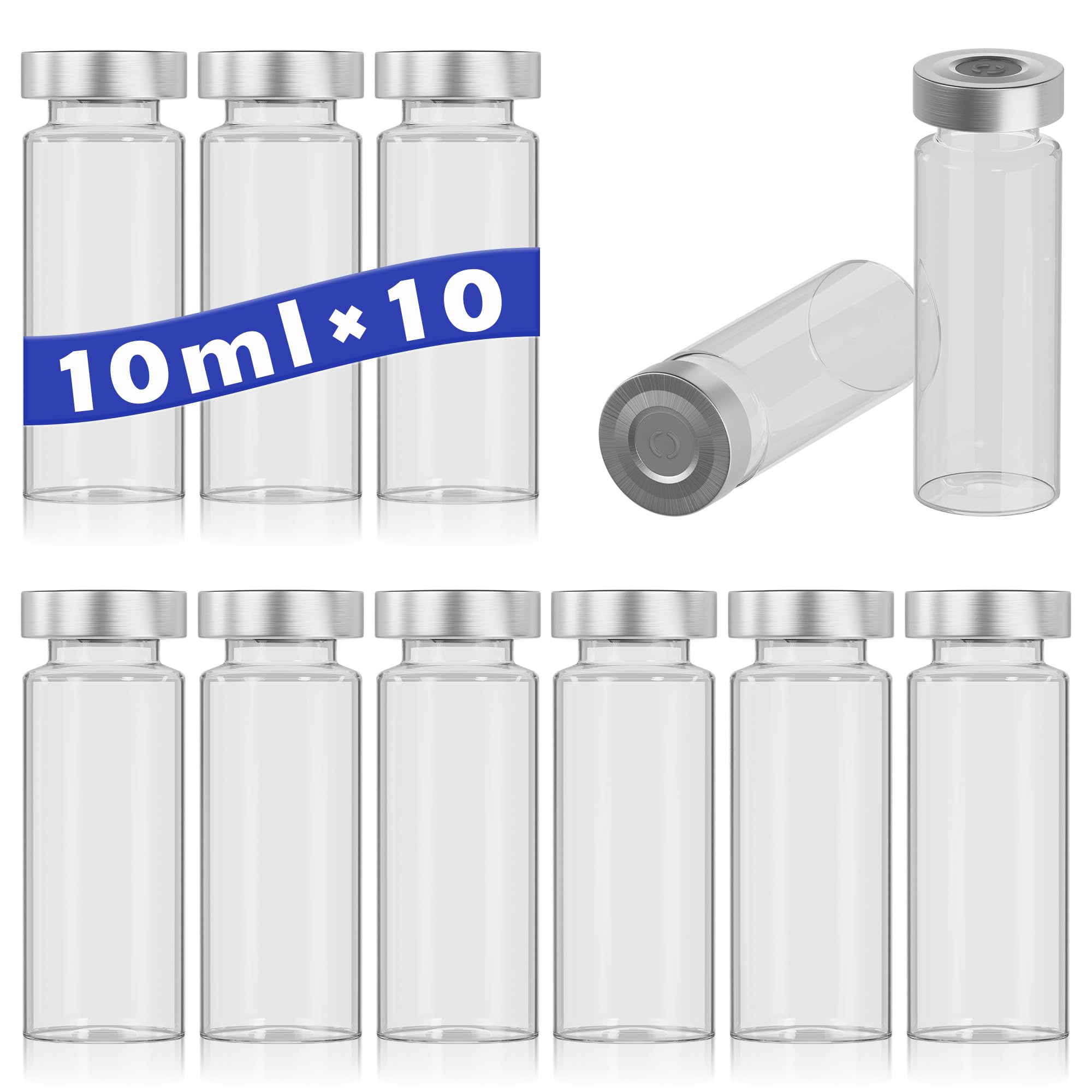 Photo 1 of 10ml Glass Vials for Injection, with Self Healing Injection Port, Transparent Sealed, Empty Vials for Injection(10pcs, 10ml)