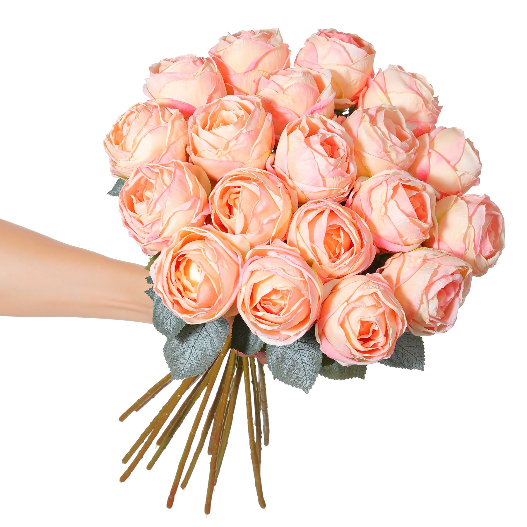 Kisflower 10 Pcs Artificial Pink Rose, 20" Tall Single Long Stem Fake Silk Flower for Table, Office, Party, Wedding, Home Decor (Pink, 10pcs)